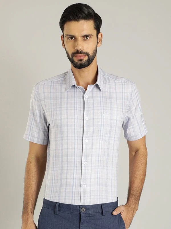 Indian Terrain Men's Slim Fit Half Sleeve Checkered Purple Shirt
